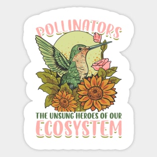 Pollinator Hummingbird & Flowers Cottage core Aesthetic Sticker